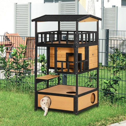 Premium Outdoor Wooden Cat Shelter & Tree House – Weatherproof Feral Cat Refuge