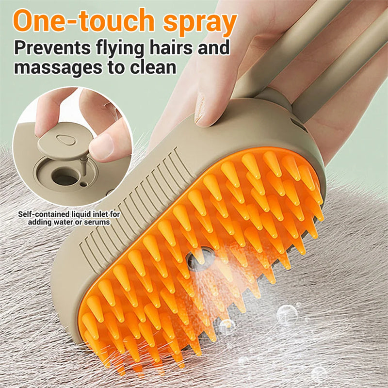 All-in-One Steam Pet Groomer – 3-in-1 Cat & Dog Brush with Spray & Massage