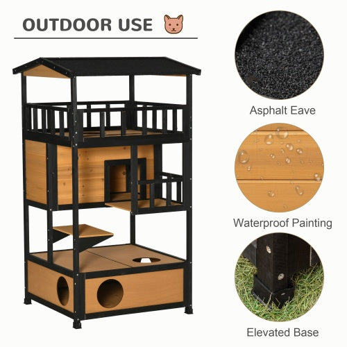 Premium Outdoor Wooden Cat Shelter & Tree House – Weatherproof Feral Cat Refuge