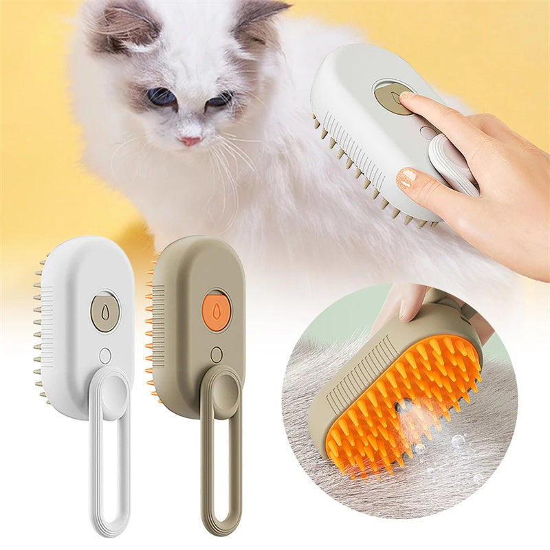 All-in-One Steam Pet Groomer – 3-in-1 Cat & Dog Brush with Spray & Massage