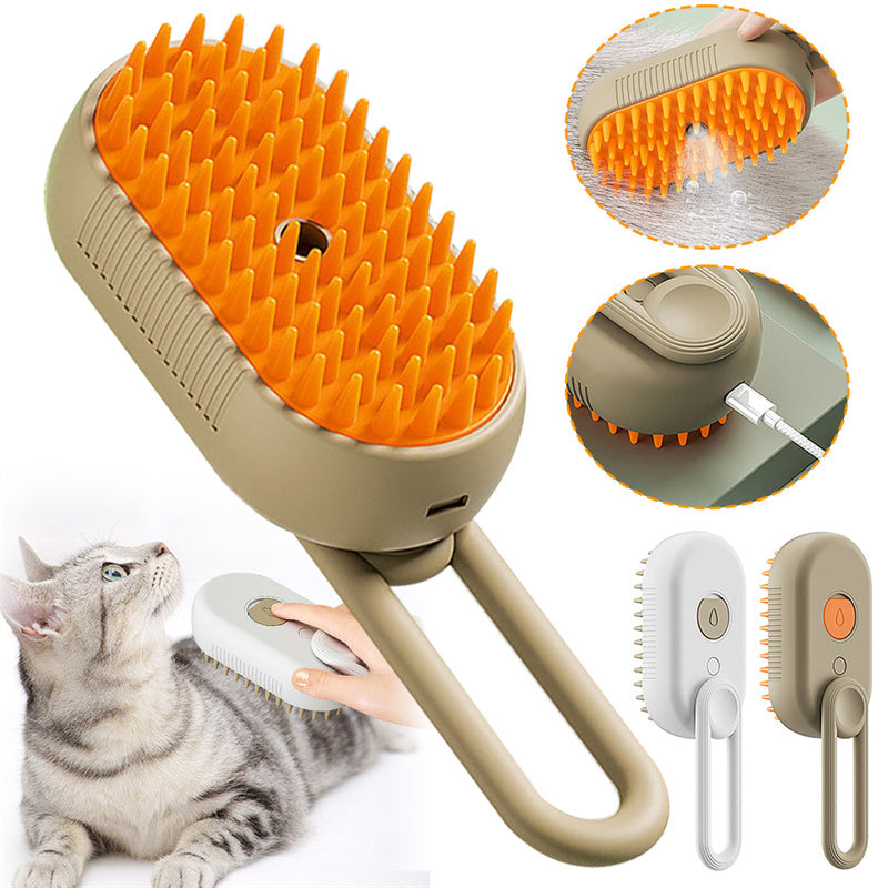 All-in-One Steam Pet Groomer – 3-in-1 Cat & Dog Brush with Spray & Massage