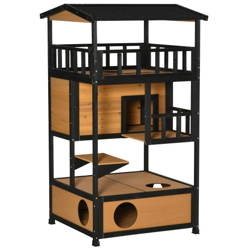 Premium Outdoor Wooden Cat Shelter & Tree House – Weatherproof Feral Cat Refuge