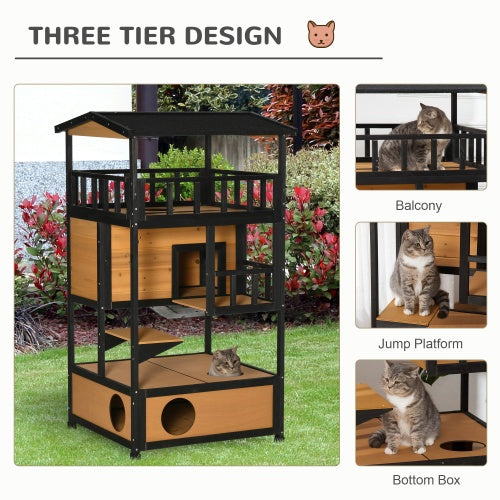 Premium Outdoor Wooden Cat Shelter & Tree House – Weatherproof Feral Cat Refuge