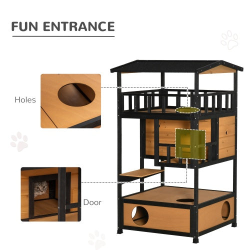 Premium Outdoor Wooden Cat Shelter & Tree House – Weatherproof Feral Cat Refuge